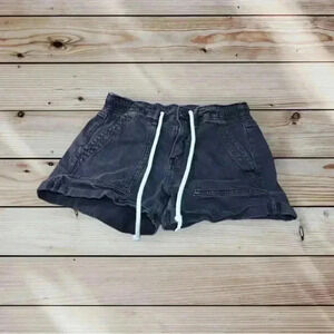 American Eagle Black Denim Drawstring Shorts Size 0